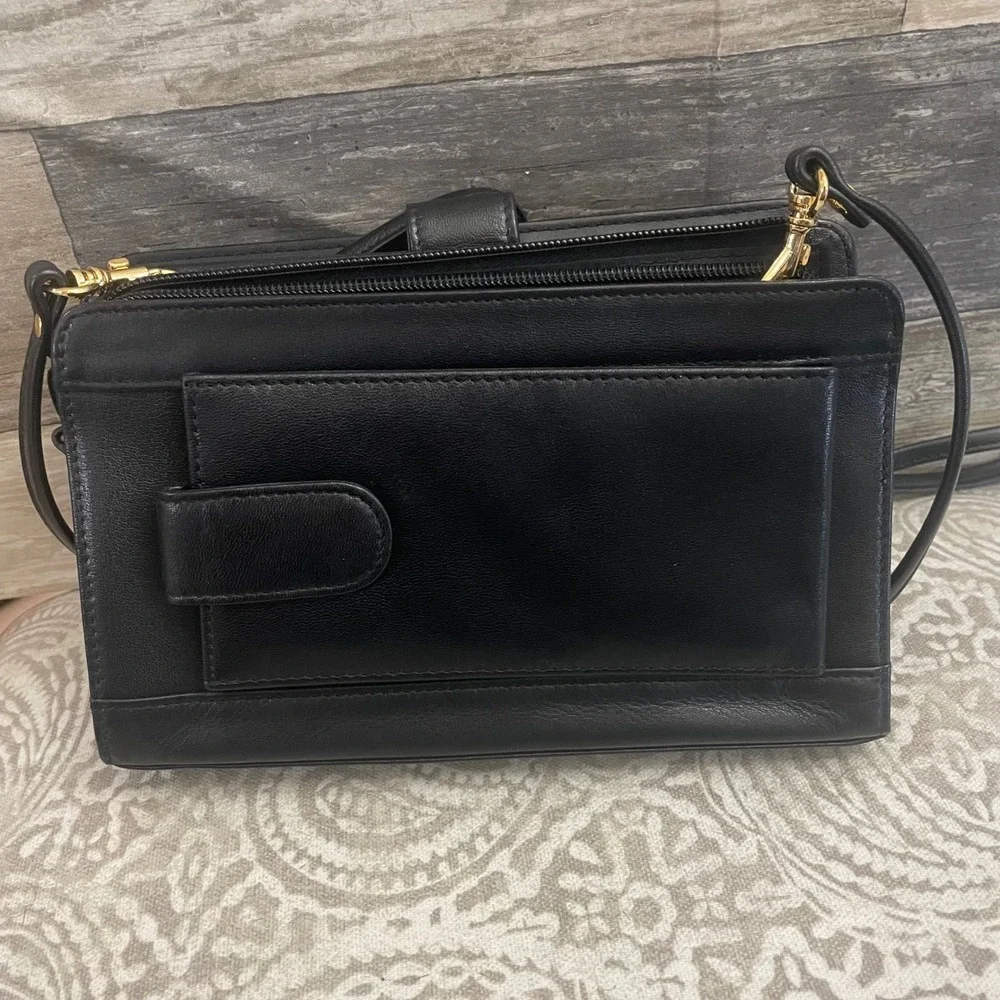 Etienne Aigner Black Leather Crossbody Bag Wallet Organizer Clutch Vintage Style - Picture 6 of 7